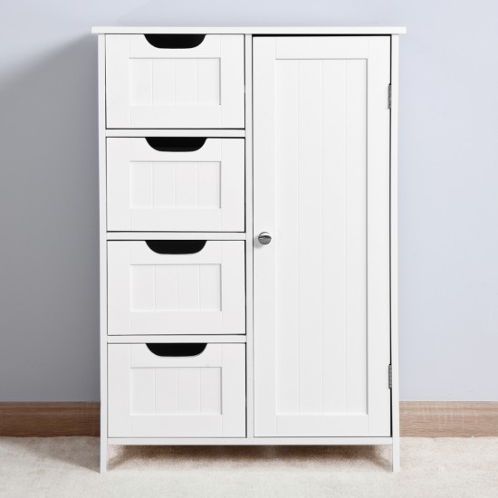 White Bathroom Storage Cabinet, Floor Cabinet with Adjustable Shelf and Drawers