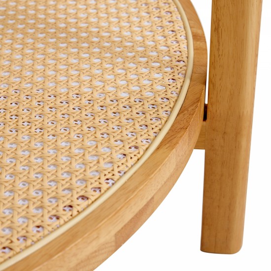 Modern simple circular double-layer solid wood tea table rattan woven side table small round table suitable for living room, dining room and bedroom