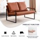 Modern Two-Seater Sofa Chair with 2 Pillows - PU Leather, High-Density Foam, Black Coated Metal Frame.Brown  SF-D008