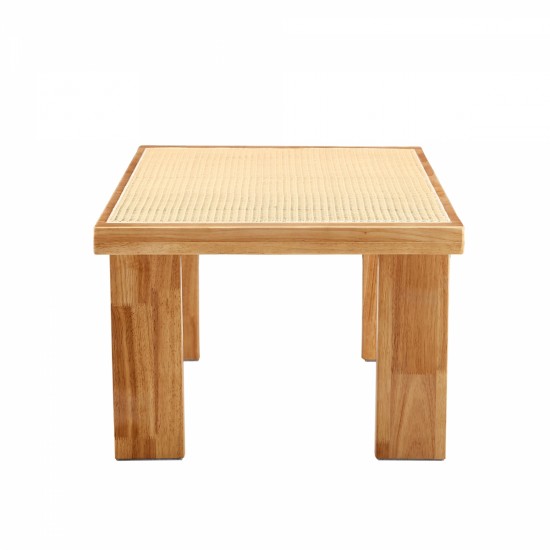 Modern and minimalist rectangular rattan tabletop with rubber wooden legs, imitation rattan woven Chinese side table, suitable for small rectangular tables in living rooms, dining rooms, and bedrooms