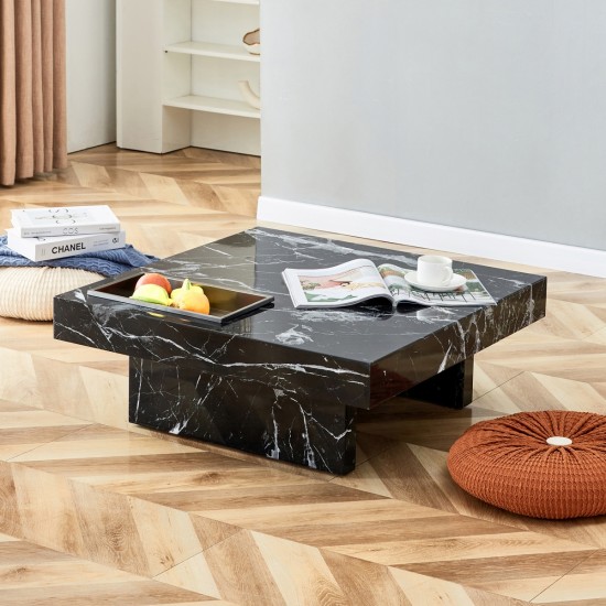 A modern and practical coffee table made of MDF material with black patterns. The fusion of elegance and natural fashion  31.4