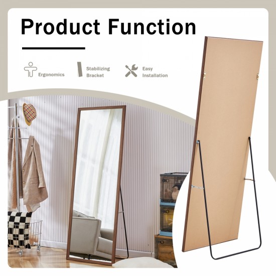 Third generation packaging upgrade, thickened border, brown wood grain solid wood frame full length mirror, dressing mirror, bedroom entrance, decorative mirror, and floor standing mirror.65