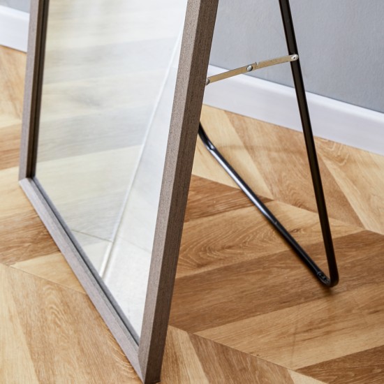 Third generation packaging upgrade, thickened frame, gray wood grain solid wood frame full-length mirror, dressing mirror, bedroom entrance, decorative mirror, floor standing mirror. 57.9 
