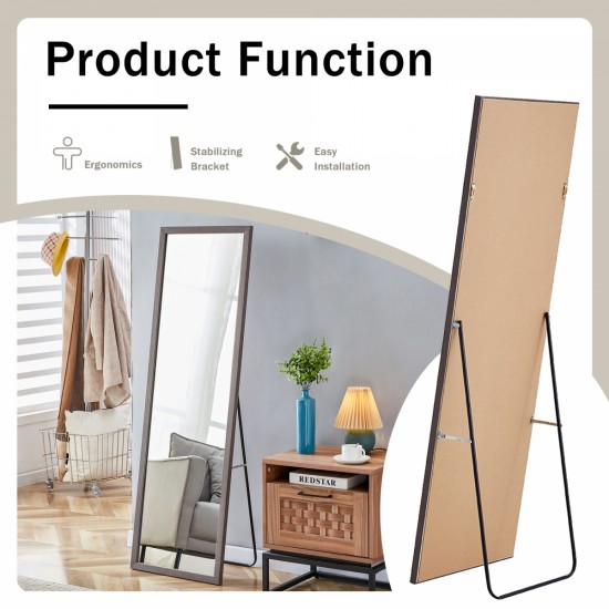 Third generation packaging upgrade, thickened frame, gray wood grain solid wood frame full-length mirror, dressing mirror, bedroom entrance, decorative mirror, floor standing mirror. 57.9 