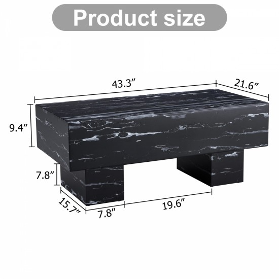 The black coffee table has patterns. Modern rectangular table, suitable for living rooms and apartments
