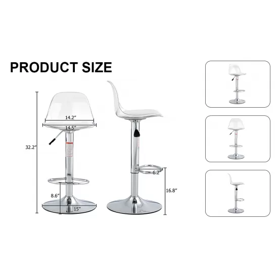 Modern minimalist bar chairs and bar stools. Can rotate 360 ° and adjust lifting. PET backrest and PU seats. Set of 2. Suitable for bars, restaurants, and front desk cashiers.