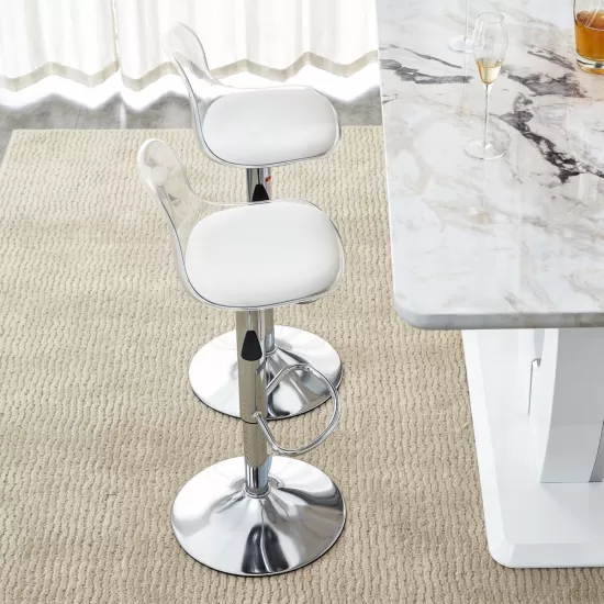 Modern minimalist bar chairs and bar stools. Can rotate 360 ° and adjust lifting. PET backrest and PU seats. Set of 2. Suitable for bars, restaurants, and front desk cashiers.