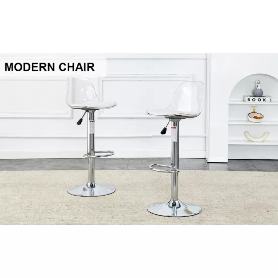 Modern minimalist bar chairs and bar stools. Can rotate 360 ° and adjust lifting. PET backrest and PU seats. Set of 2. Suitable for bars, restaurants, and front desk cashiers.