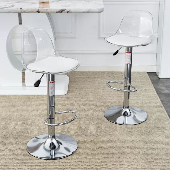 Modern minimalist bar chairs and bar stools. Can rotate 360 ° and adjust lifting. PET backrest and PU seats. Set of 2. Suitable for bars, restaurants, and front desk cashiers.