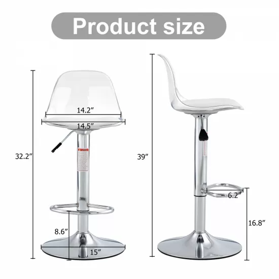 Modern minimalist bar chairs and bar stools. Can rotate 360 ° and adjust lifting. PET backrest and PU seats. Set of 2. Suitable for bars, restaurants, and front desk cashiers.