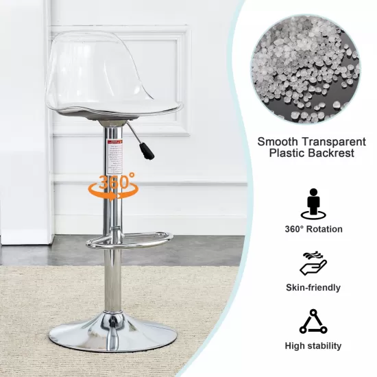 Modern minimalist bar chairs and bar stools. Can rotate 360 ° and adjust lifting. PET backrest and PU seats. Set of 2. Suitable for bars, restaurants, and front desk cashiers.