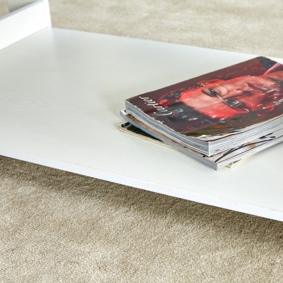 A modern and practical white coffee table and coffee table. The double layered coffee table is made of MDF material,. Suitable for living room, bedroom, and study.43.3