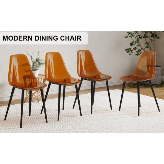 Modern Minimalist Golden Brown Dining Chairs | Armless Crystal Chairs | 4-Piece Set | Black Metal Legs