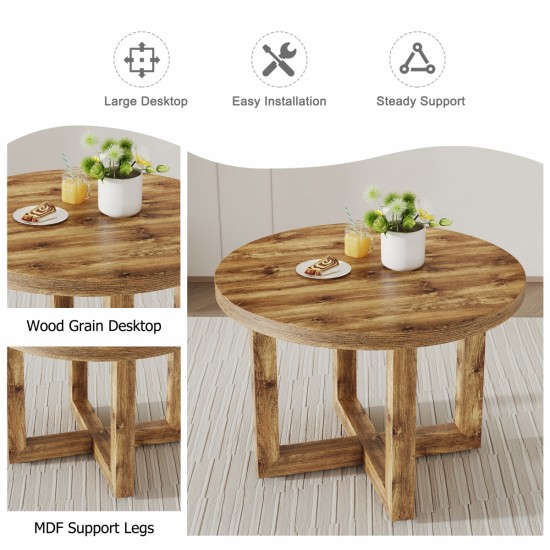 A modern and practical circular dining table. Made of MDF tabletop and wooden MDF table legs. Suitable for living room and bedroom. 42 inches * 42 inches * 30 inches
