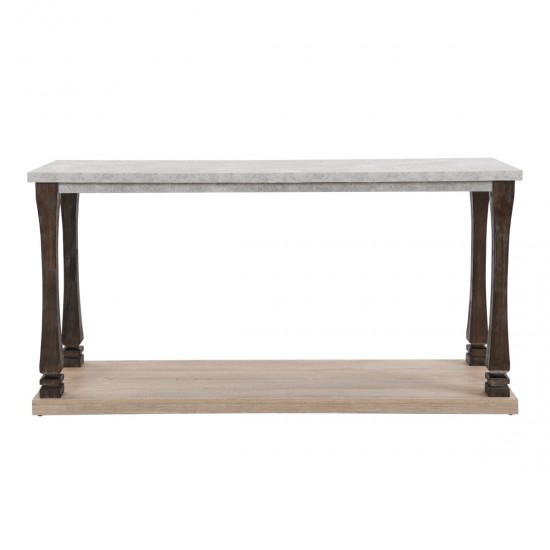 60 inch Long Rectangle Mid-Century Console Table for Entryway, Wood sofa Table with 2-Tier Storage Shelf, Grey Tabletop