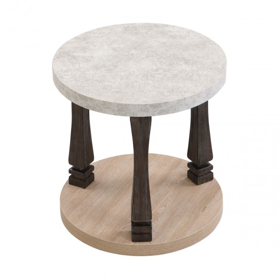Mid-Century 2-Tier Round Side Table& Nightstand with Storage Shelf, Antique Grey