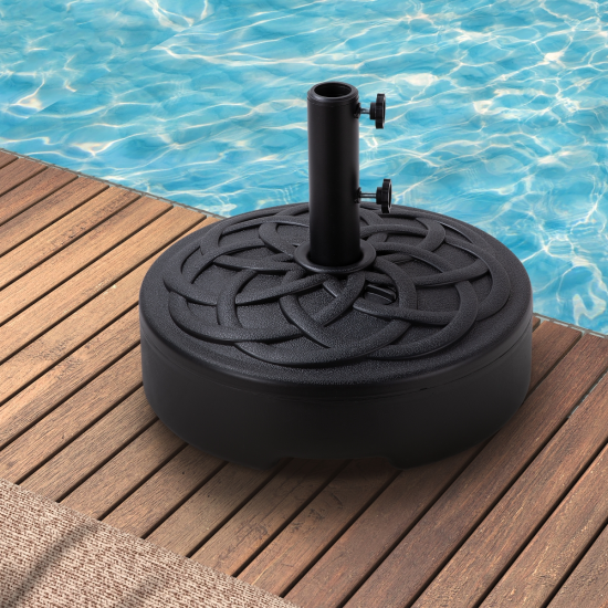 Round Patio Umbrella Base with Wheels, Outdoor Umbrella Stand for Universal Umbrella Pole, Water or Sand Filled, 50lbs Weight Capacity - Black