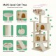 54in Cat tree, indoor cat high-rise multi-story tower, pet playroom with large apartment, beige