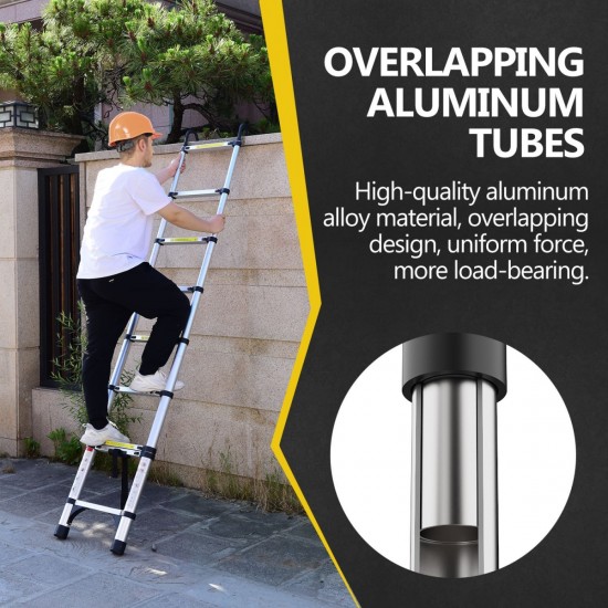 8.5FT telescopic ladder, telescopic aluminum alloy multi-purpose folding telescopic ladder with hooks and triangular support frame, suitable for outdoor work at home or RV