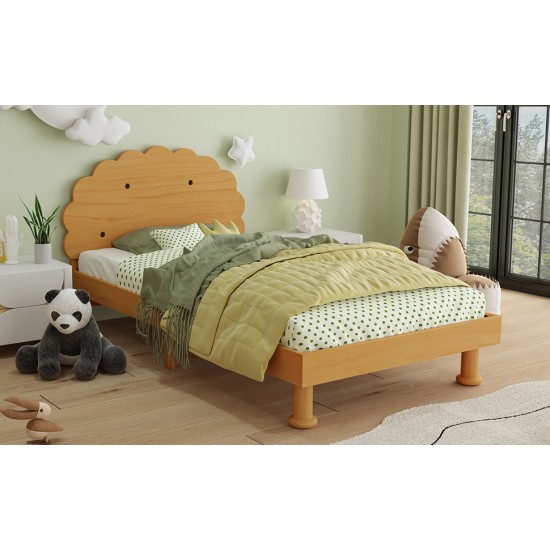 Kids Cookie-Shaped Bed Frame for Boys & Girls,Twin Size Platform Bed, Walnut