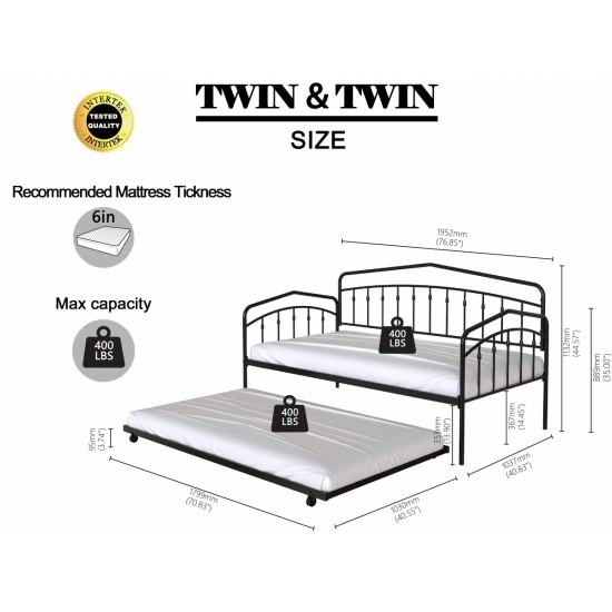 Fox twin daybed with twin trundle, Black