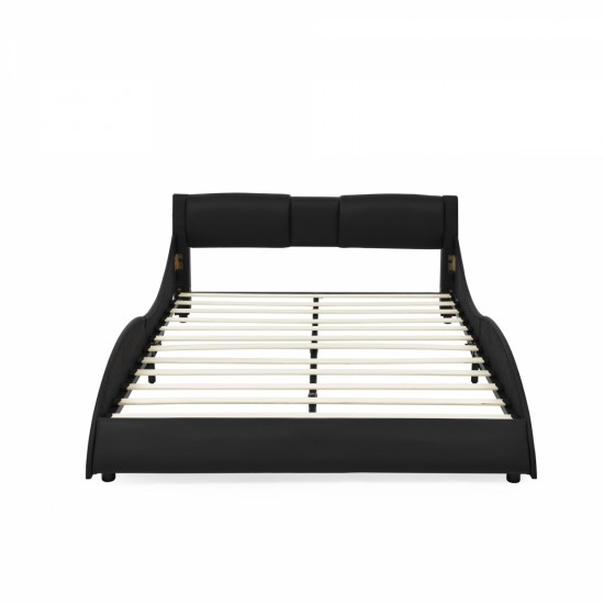 Queen Bed Frame Modern Faux Leather Upholstered Platform Bed Frame with and Headboard Wave Like Curve Low Profile Bed Frame,Wood Slats Support,Easy Assembly,Black