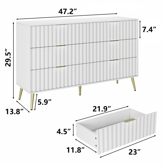 white Modern-6-Drawer for Living Room for Hallway Wide Chest of Drawers for Living Room