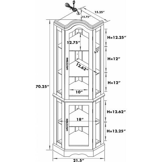 Corner Curio Cabinet with Lights, Adjustable Tempered Glass Shelves, Mirrored Back, Display Cabinet,Walnut(E26 light bulb not included)