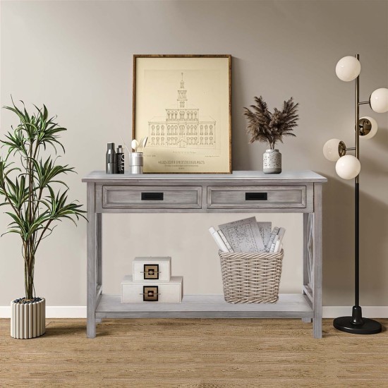 Whitewashed Wood 2-Drawer 1-Shelf Console and Entry Table