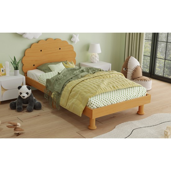 Kids Cookie-Shaped Bed Frame for Boys & Girls,Twin Size Platform Bed, Walnut