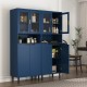 Tall Storage Show Cabinet with 2 Glass Display Door & 2 Doors, Tall Kitchen Pantry Cabinet with Gold Handles, Modern Cabinet Freestanding for Bathroom, Dining Living Room, Blue