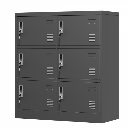 6-Door Employee Storage Locker, Metal Lockers for Office, Gym, School, and Homewith Card Slot (Black)