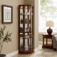 6 Shelf Lighted Corner Curio Cabinet with Adjustable Tempered Glass Shelves and Mirror Back, Walnut(E26 light bulb not included)