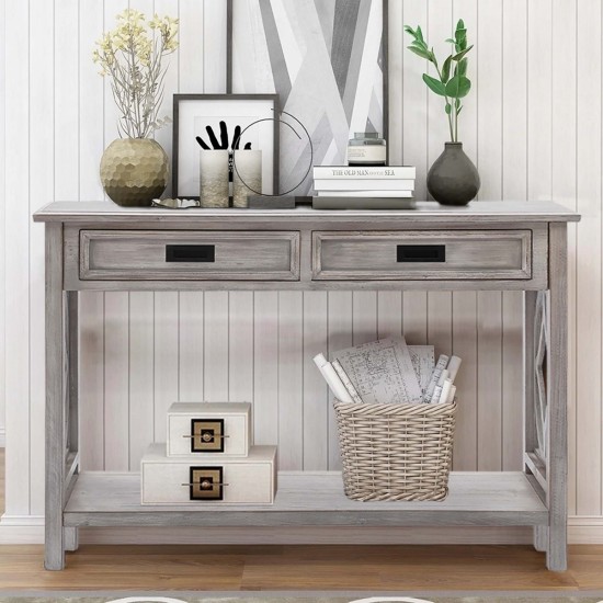 Whitewashed Wood 2-Drawer 1-Shelf Console and Entry Table