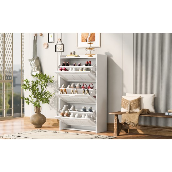 U-Can Shoe Storage Cabinet for Entryway with 3 Flip Drawers, Modern Shoe Organizer Cabinet, Free Standing Shoe Rack for  Hallway, Living Room, White