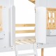 Twin over Twin House Bunk Bed with Roof , Window, Window  Box, Door , with Safety Guardrails and Ladder, Natural/White