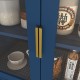 Tall Storage Show Cabinet with 2 Glass Display Door & 2 Doors, Tall Kitchen Pantry Cabinet with Gold Handles, Modern Cabinet Freestanding for Bathroom, Dining Living Room, Blue