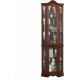 Corner Curio Cabinet with Lights, Adjustable Tempered Glass Shelves, Mirrored Back, Display Cabinet,Walnut(E26 light bulb not included)