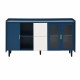 Modern Kitchen Pantry Storage Cabinet , 55 Inch Coffee Bar Storage Cabinet with 2 Drawers, 2 Open Storage Compartment & 2 Glass Doors, Wood Buffet Table for Kitchen, Living Room, Blue