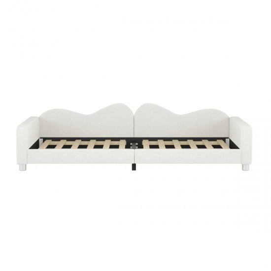 Twin size Upholstered Daybed, Sherpa Fabric Sofabed with Cloud-Shaped Backrest, No Box-spring Needed, White