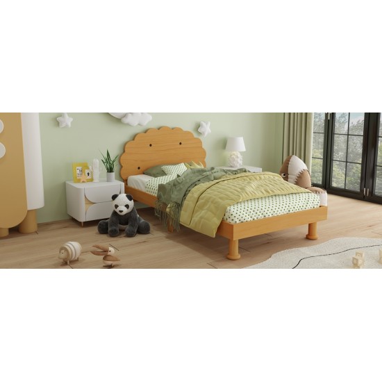 Kids Cookie-Shaped Bed Frame for Boys & Girls,Twin Size Platform Bed, Walnut