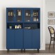 Tall Storage Show Cabinet with 2 Glass Display Door & 2 Doors, Tall Kitchen Pantry Cabinet with Gold Handles, Modern Cabinet Freestanding for Bathroom, Dining Living Room, Blue