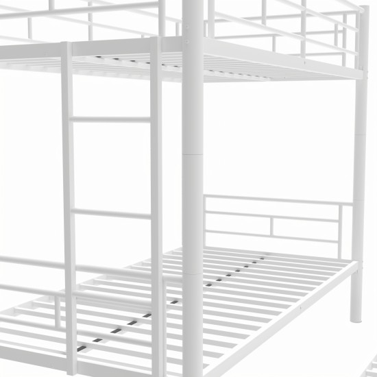 Heavy-duty Sturdy Meta Twin over Twin with Trundle Bunk Bed/l/ Noise Reduced/ Safety Guardrail/No Box Spring Needed,White