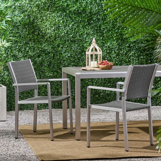 Cape Coral Outdoor Wicker Dining Chairs with Aluminum Frames, 2-Pcs Set, Grey