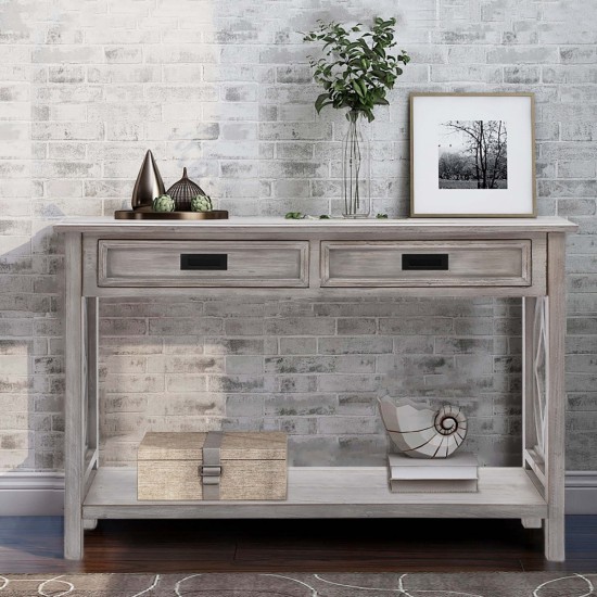 Whitewashed Wood 2-Drawer 1-Shelf Console and Entry Table