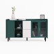 Modern Kitchen Pantry Storage Cabinet , 55 Inch Coffee Bar Storage Cabinet with 2 Drawers, 2 Open Storage Compartment & 2 Glass Doors, Wood Buffet Table for Kitchen, Living Room, Green