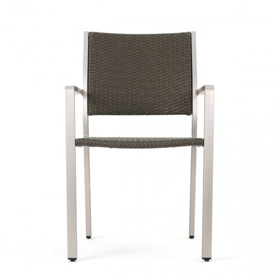 Cape Coral Outdoor Wicker Dining Chairs with Aluminum Frames, 2-Pcs Set, Grey