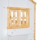 Twin over Twin House Bunk Bed with Roof , Window, Window  Box, Door , with Safety Guardrails and Ladder, Natural/White