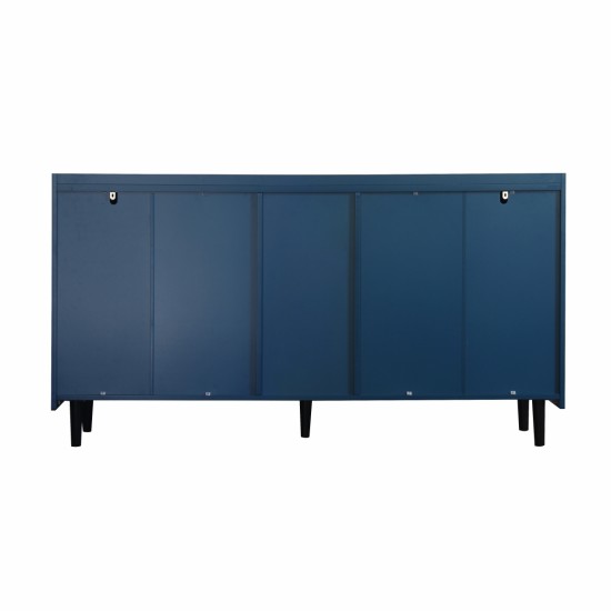 Modern Kitchen Pantry Storage Cabinet , 55 Inch Coffee Bar Storage Cabinet with 2 Drawers, 2 Open Storage Compartment & 2 Glass Doors, Wood Buffet Table for Kitchen, Living Room, Blue