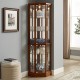 6 Shelf Lighted Corner Curio Cabinet with Adjustable Tempered Glass Shelves and Mirror Back, Walnut(E26 light bulb not included)